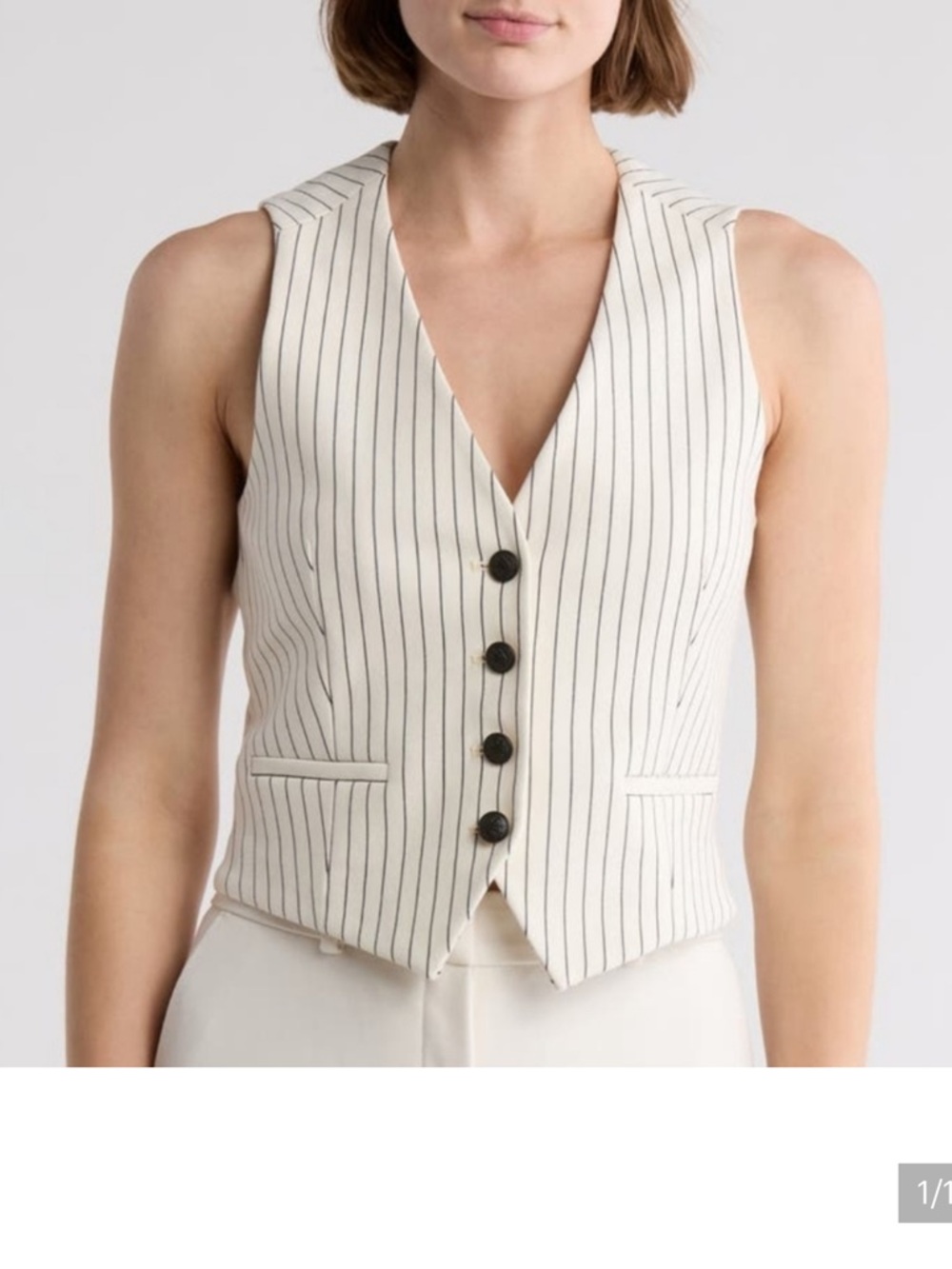 Rag & Bone Cream Pryia Pinstripe Vest with Black Buttons